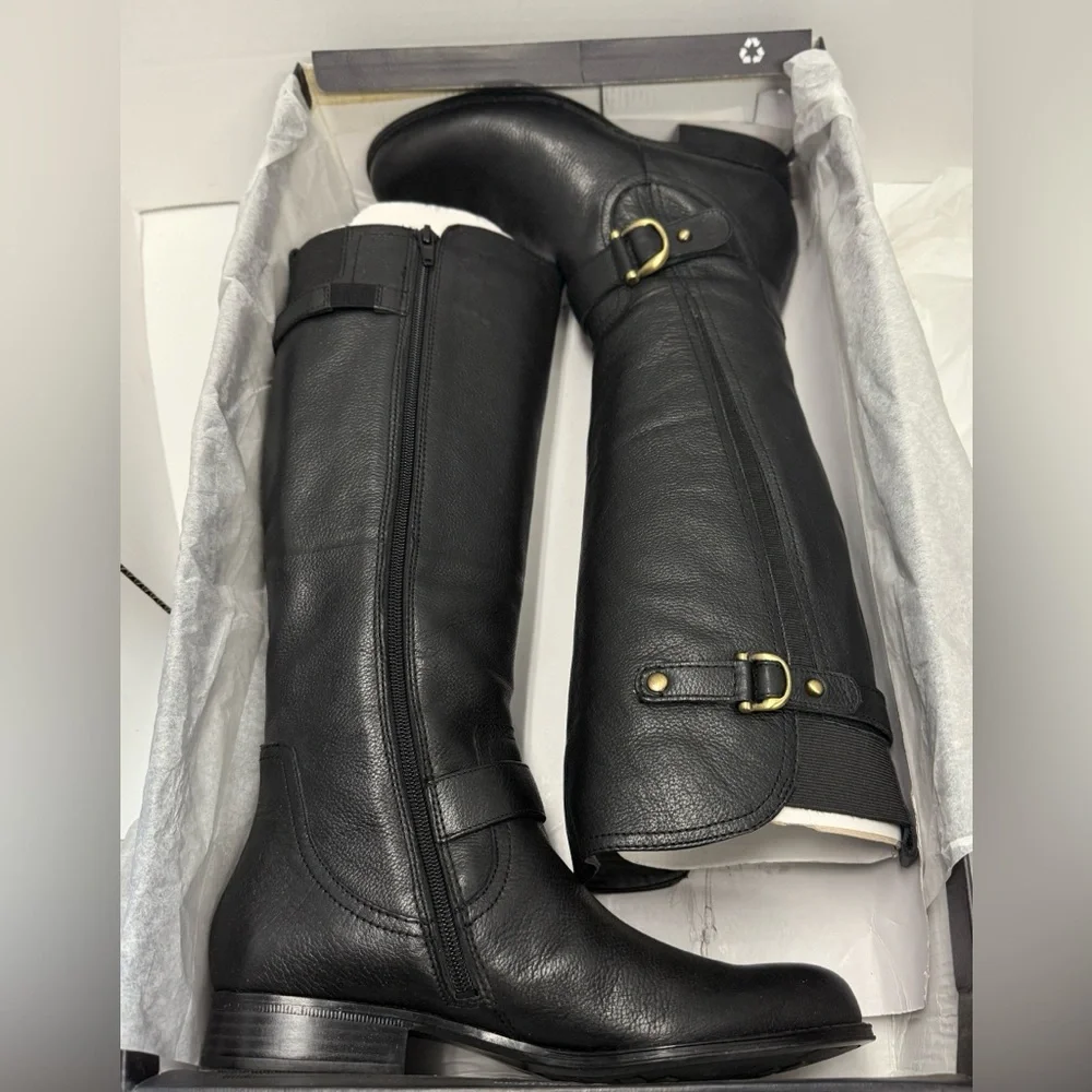 Naturalizer Jessie Black Leather Wide-Calf Knee-High Riding Boots – Size 7.5 New